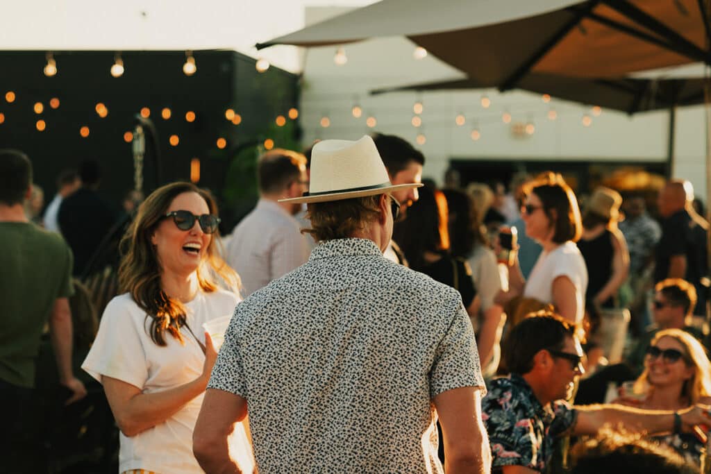 Members socialize on rooftop at Midtown Athletic Club Chicago