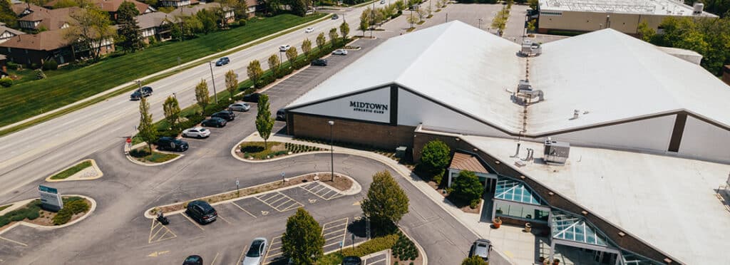 Exterior drone shot of Midtown Willowbrook.