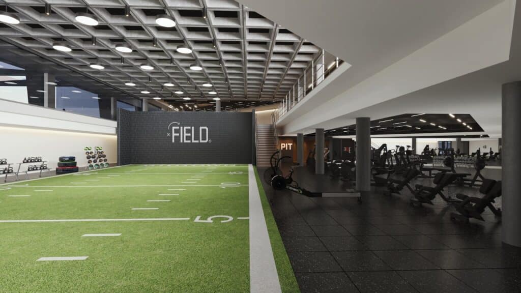 “The Field” turf at Midtown Athletic Club Sanctuaire — a premier fitness destination offering functional training and state-of-the-art gym equipment.